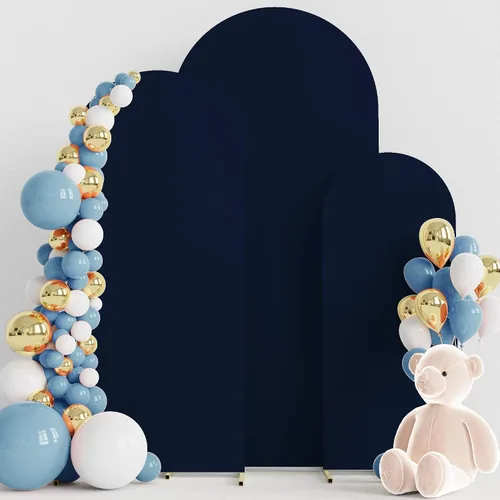 Vista 14 de Wokceer - Juego de 3 fundas de arco para telón de fondo, color beige 6FT,5FT,4FT Spandex Fitted Balloon Arch Cover Round Top Chiara Backdrop Cover