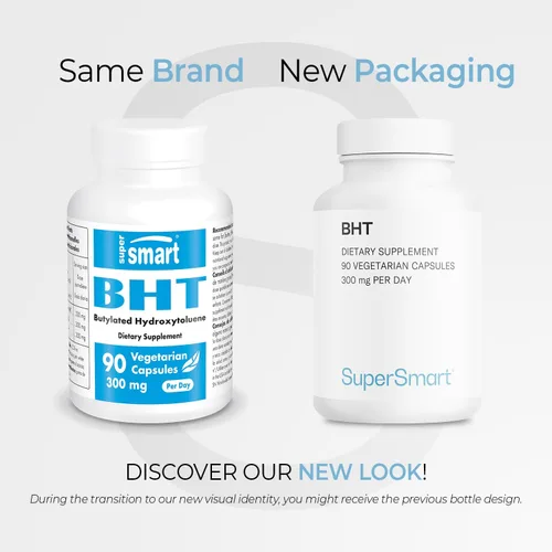 Vista 2 de Supersmart - BHT 300 mg por día - Hidroxitolueno butilado - Potente antioxidante y apoyo inmunológico - Suplemento antienvejecimiento Sin OMG