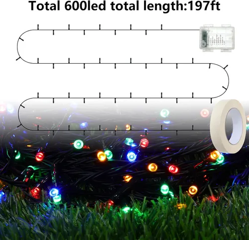 Vista 3 de Honoson Luces Multicolor de Navidad para Automóvil 197 pies 600 LED Operadas con Batería Control Remoto Luces de Cadena Impermeables 8 Modos