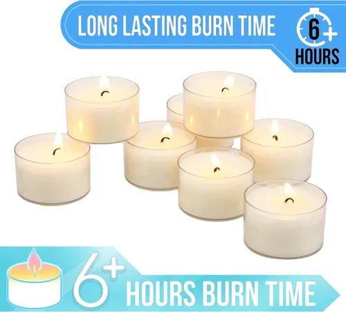 Vista 5 de Stonebriar Bulk 192 velas de té transparentes sin perfume de larga combustión sin humo con 6 a 7 horas de tiempo de combustión extendido