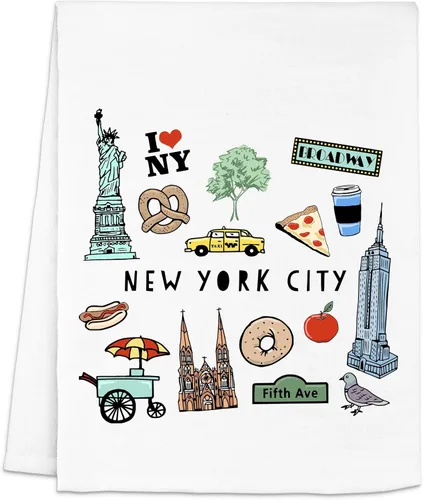 Vista 10 de Moonlight Makers Nueva toalla de cocina con temática de Nueva York – Toallas de té de saco de harina para secado de platos de cocina, paño de mano