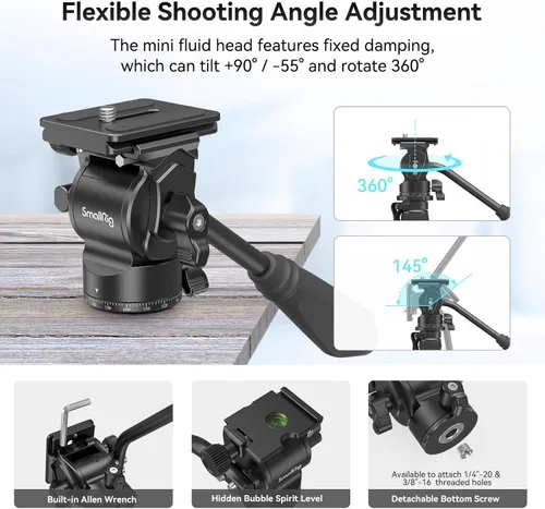 Vista 2 de SmallRig CT180 Trípode de Video, Trípode de Cámara de 72" Monopie con Cabezal Fluido, Trípode de Cámara de Aluminio, Cabezal Fluido Panorámico