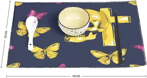 Vista 2 de Crosss Skull Navy Placemats Set of 6 Resistant Table Mats Washable Place Mats for Dinner Party Table Decoration