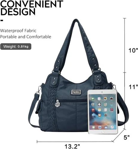 Vista 82 de Angel Barcelo - Bolsa de hombro amplia para mujer, diseño Hobo, cuero lavado
