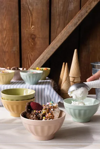 Vista 2 de Now Designs Flora - Cuencos de cerámica para helados, juego de 4, 8 onzas