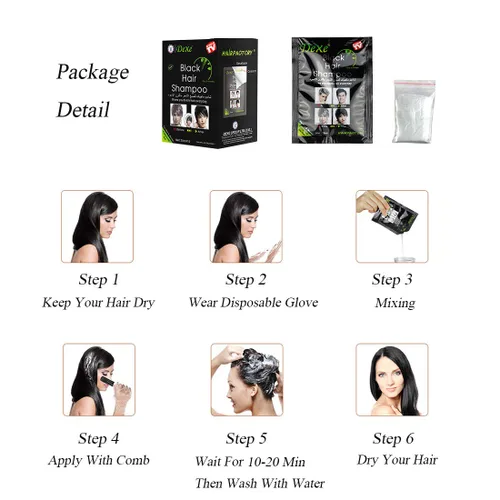 Vista 5 de Champú de tinte instantáneo para el cabello Champú semipermanente para el cabello - 10 bolsas/caja (negro)