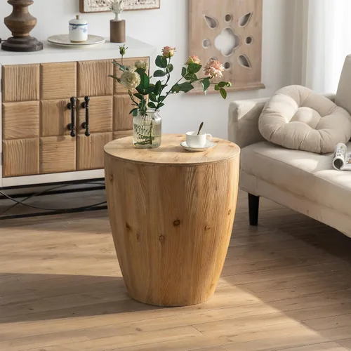 Vista 50 de Mesa auxiliar moderna de madera rústica de 2 niveles, mesas de noche compactas para sala de estar, mesita de noche rectangular minimalista