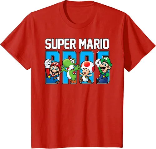 Vista 3 de Super Mario Bros Characters Letter Fill Graphic T-Shirt Camiseta, Negro