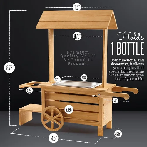 Vista 6 de Soporte para botellas de vino con bandeja para servir aperitivos, carrito de madera de mesa para dulces y calentador de nueces con capacidad para 1