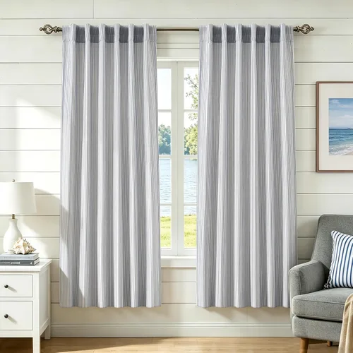 Vista 11 de DriftAway Cortinas de lino 100% opacas a rayas, de doble capa, 96 pulgadas de largo, para sala de estar, dormitorio, hilo teñido, con aislamiento
