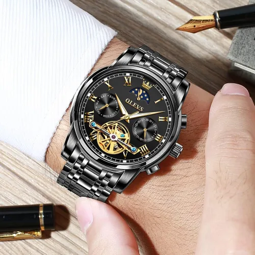 Vista 67 de OLEVS Relojes automáticos para hombre, esqueleto mecánico, de lujo, a la moda, reloj de pulsera luminoso impermeable