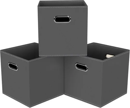 Vista 36 de Cubos de almacenamiento plegables negros, caja de almacenamiento de tela, cestas organizadoras con asas dobles para organizador del hogar (negro)