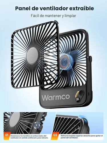 Vista 8 de Warmco - Ventilador de viaje portátil de 10000 mAh de 7 pulgadas, hasta 24 horas de funcionamiento, ultra delgado, silencioso y recargable