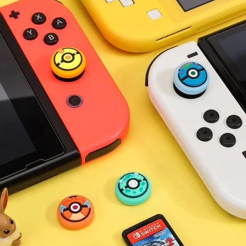 Vista 5 de DLseego PK Balls - 4 tapas de agarre para el pulgar regular NS SwitchSwitch LiteSwitch OLED, Pika Joy Con controlador de joystick cubierta
