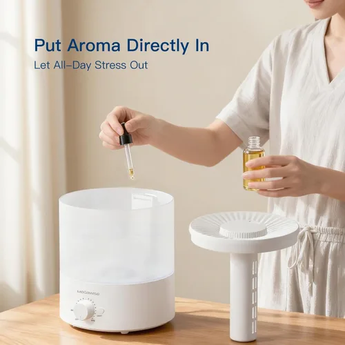 Vista 4 de MEGAWISE - Humidificador elegante de 1,5 L para dormitorio, bebé, planta, humidificadores ultrasónicos de bruma fresca de 24 dB, luz nocturna