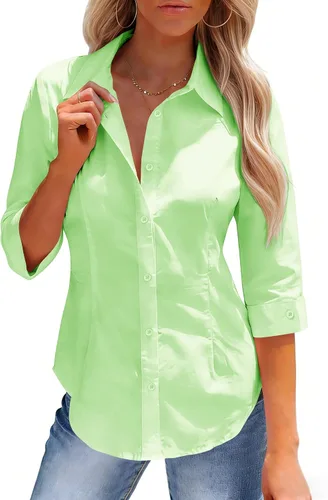 Vista 14 de siliteelon Button Down Shirts for Women: Slim Fit Stain Shield 3/4 Sleeve Dress Shirt Formal Work Button Up Blouses