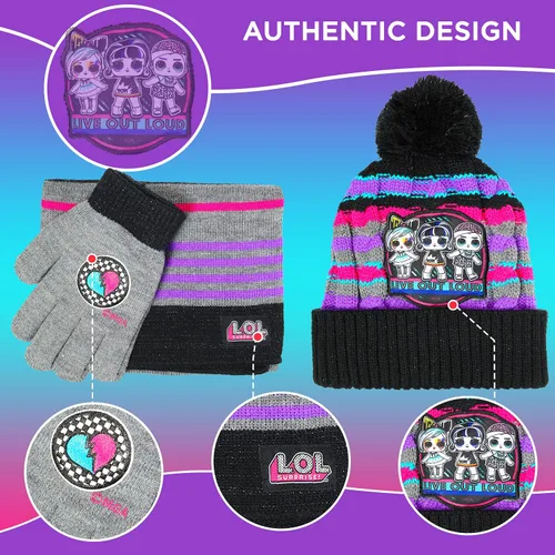 Vista 6 de LOL Surprise - Conjunto de sombrero y guante de invierno para niñas y niños pequeños sombrero de invierno con bufanda y sombrero y guante para niños