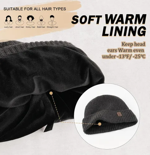 Vista 2 de Wmcaps Gorros cálidos para hombres y mujeres, gorro con forro polar cálido para invierno, unisex, a la moda, gorro de punto con puños