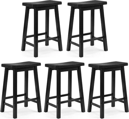 Vista 10 de PJ Wood Taburete de cocina con asiento de silla de montar de 24 pulgadas con placa de pie - negro