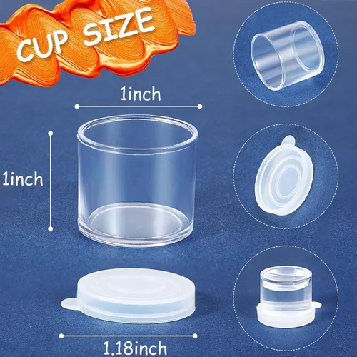 Vista 2 de Outus Taza de pintura pequeña con tapas, mini macetas de plástico vacías para pintura reutilizables, a prueba de derrames, para almacenamiento