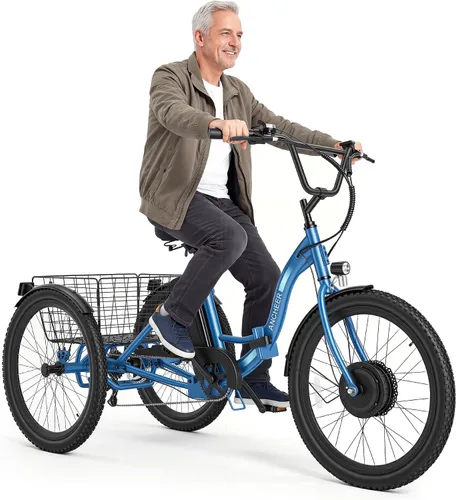 Vista 11 de ANCHEER Triciclo eléctrico para adultos, triciclo eléctrico plegable de pico de 600 W, bicicleta eléctrica de 24 pulgadas y 499 Wh para personas