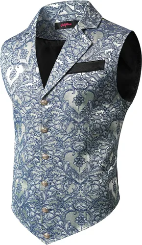 Vista 12 de VATPAVE Chaleco de traje victoriano para hombre, chaleco gótico steampunk Beige Negro