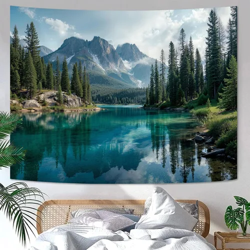 Vista 50 de Zussun Tapiz de Bosque Natural de Montaña Tapiz Verde de Pino Luz Solar Selva para Dormitorio Estético Planta Paisaje de Montaña Tapices Pequeños