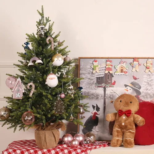 Vista 4 de Alupssuc Juego de 65 adornos de bolas de Navidad, bolas de plástico inastillables casa de jengibre dorada y estrella para la copa del árbol
