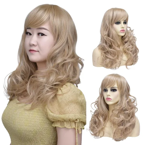 Vista 2 de SYXLCYGG Pelucas largas de 22 pulgadas, rubia, ondulada, sintética, para uso diario, para mujer, disfraces de Halloween, fiestas, pelucas de cabello