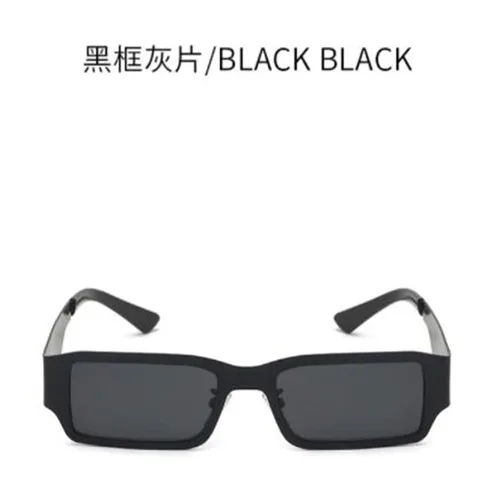 Vista 7 de Weloveushop Gafas de sol cuadradas de acero con montura pequeña, de metal, con personalidad, hip-hop, anti-UV, marco negro, copos grises