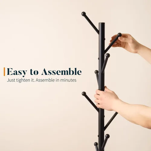 Vista 6 de Yoobure Perchero independiente con base de mármol natural – Perchero con 8 ganchos resistente para colgar abrigos, perchero de metal para chaqueta