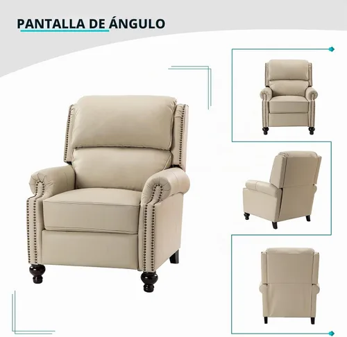 Vista 9 de HULALA HOME - Silla reclinable de piel auténtica, color beige