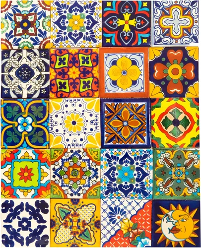 Vista 2 de Azulejo mexicano Talavera español, arte mediterráneo, colorido mosaico de cerámica pintado a mano de 4 x 4 pulgadas para baño, pared, espejo, Multi1