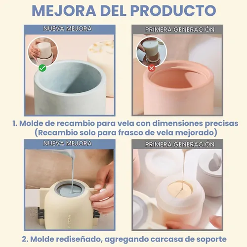 Vista 4 de BOOWAN NICOLE Vasos de vela redondos con molde de silicona de tapa, molde de recarga de 9 onzas, molde de tarro para cemento de hormigón Jesmonite
