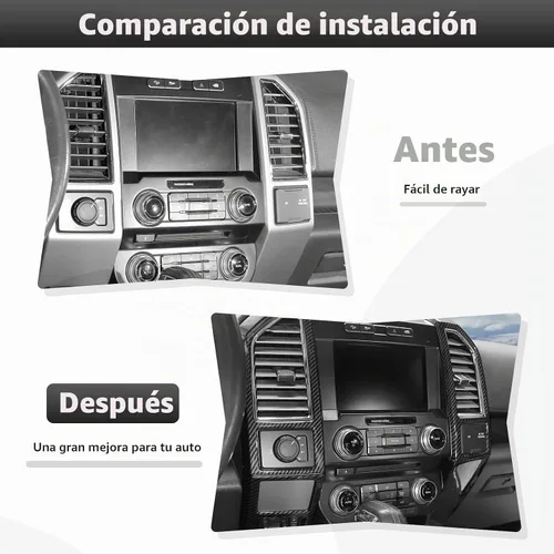 Vista 3 de CheroCar Kit de decoración interior de fibra de carbono, 11 piezas, para Ford F150 2015-2020, consola central, navegación GPS, panel de cubierta