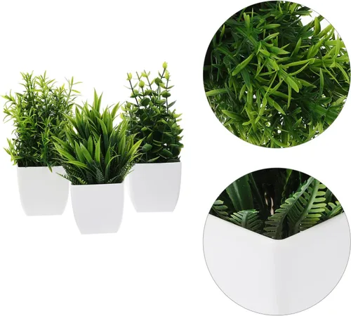 Vista 7 de VOSAREA Flores falsas, plantas de imitación, 3 piezas, pequeñas plantas falsas con plantas, plantas artificiales con plantas para el hogar, oficina