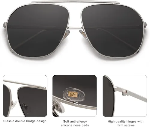 Vista 3 de SOJOS Gafas de sol estilo aviador polarizadas cuadradas retro de gran tamaño para mujer y hombre, clásicas, vintage, de metal, SJ1173