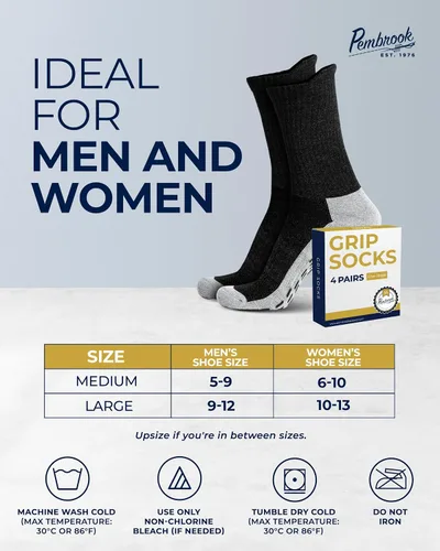 Vista 12 de Pembrook 4 pares de calcetines antideslizantes para hombres, mujeres, marido, papá, calcetines de agarre para hospital, yoga, pilates, barre
