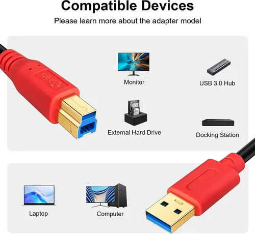 Vista 7 de Tan QY Cable USB 3.0 A macho a B macho de 1 pie, tipo A a B macho compatible con unidades de disco duro, impresoras, escáner, concentrador USB