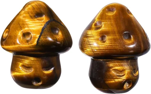 Vista 10 de Nupuyai Paquete de 2 mini figuras de cristal talladas de hongos de bolsillo para relajación de ansiedad, escultura de hongo pulido para jardín