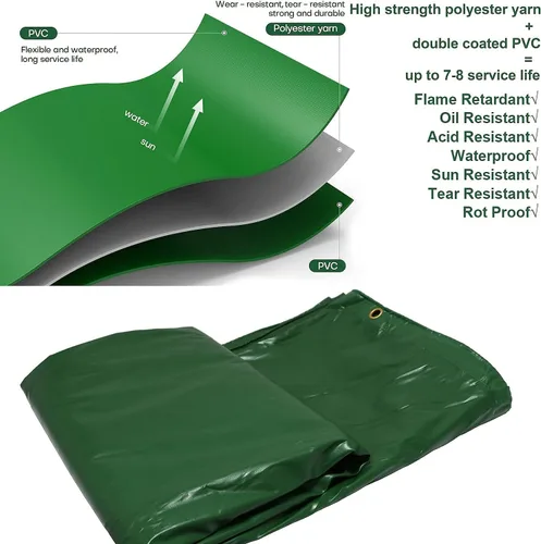 Vista 3 de 10' x 20' Cubiertas de lona de vinilo verde resistente de 14 mil para usos múltiples: impermeable, resistente al sol, techo, lona a prueba