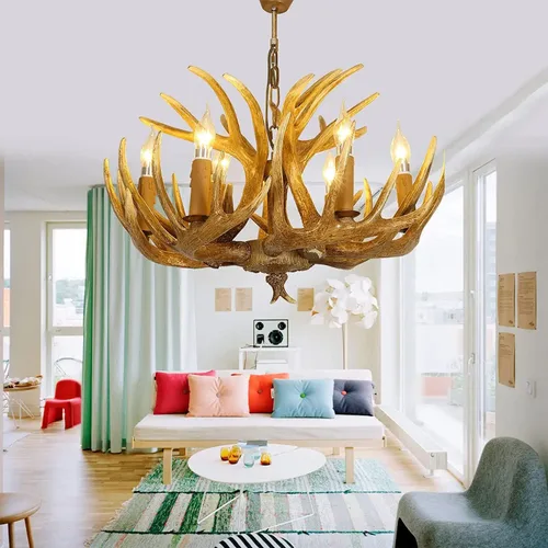 Vista 6 de Candelabro de Asta, Candelabro de Ciervo de Resina 6 Luces Estilo Vintage, 26 Pulgadas Grande Artificial para Sala de Estar, Cabaña, Comedor, Café