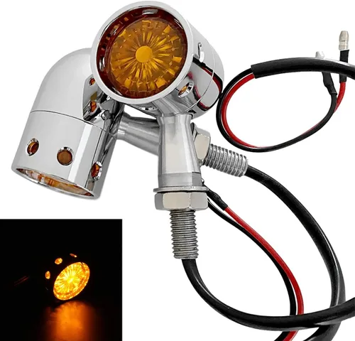 Vista 10 de FATECIM 2 unids motocicleta LED intermitente indicador ámbar luz mini bala aluminio moto indicadores intermitentes 12V universal (negro)
