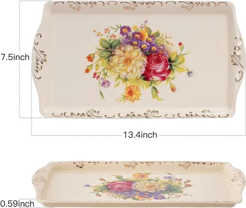 Vista 4 de YOLIFE Bandeja decorativa de cerámica floral para fiesta de té, 13.5 x 7.5 pulgadas