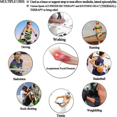 Vista 5 de Envolturas de antebrazo para el dolor, coderas de tenista y tratamiento de tendinitis Soporte de correa de codo ajustable - Codera de acupresión