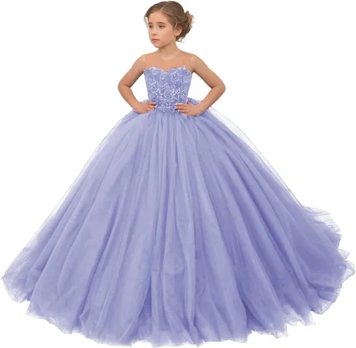 Vista 11 de Precioso vestido de niña de flores de tul para niños de boda con cuentas princesa sin mangas vestidos de baile
