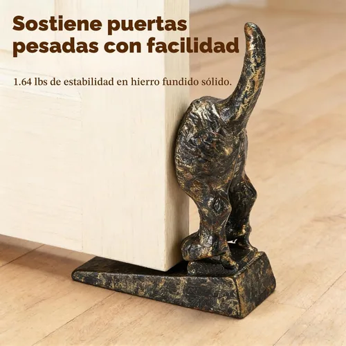 Vista 2 de Tope de puerta con cola de perro decorativo de hierro fundido en forma de cuña, tope de puerta antiguo de latón
