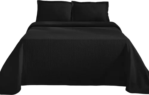 Vista 2 de Superior Fleur De Lis - Juego de colcha de algodón de 2 piezas, decoración de cama para el hogar, colcha decorativa con textura, 1 funda