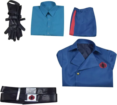 Vista 6 de Cobra Commander - Disfraz de uniforme azul para adultos, chaqueta con cinturón para Halloween y cosplay