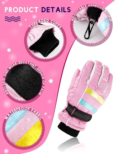 Vista 4 de 2 pares de guantes de esquí para niños guantes de invierno impermeables para nieve gruesos y cálidos guantes de snowboard para niños y niñas